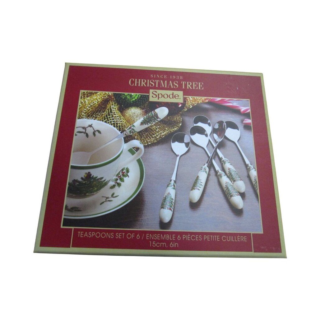 Spode Christmas Tree Teaspoons Ceramic Handle Six New In Box
